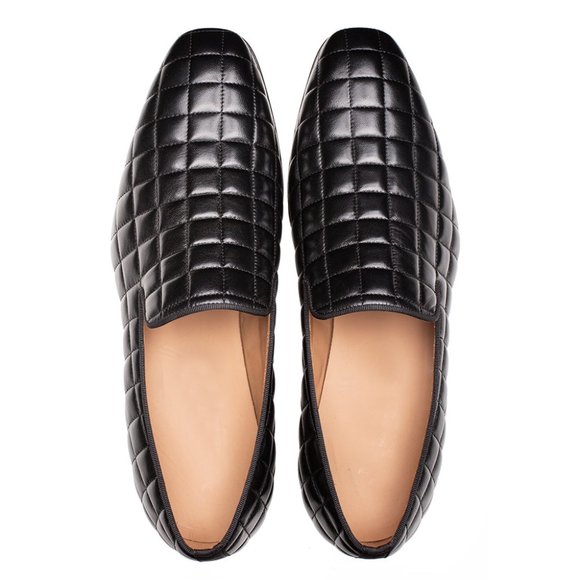 Bashwood Handmade Black Quilted Upper Leather Loafer Shoes